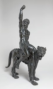 Baccanti nude che cavalcano pantere